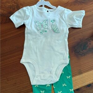 Carter's White Onesie with Green Pants Set